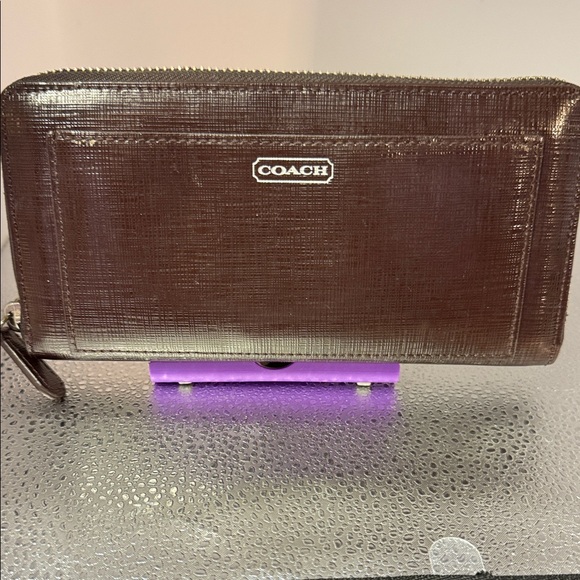 Coach Dark Brown Textured Patient Leather Wallet - Picture 2 of 4